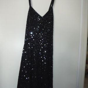 sequined black cocktail dress